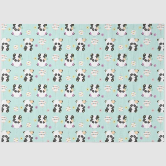 Papier Mousseline Pandas orientaux mignons Motif vert (Recto)