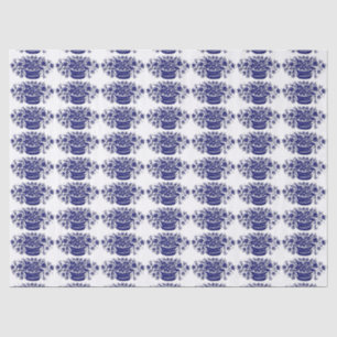Papier Mousseline Panier bleu de fleurs sculptées en bois