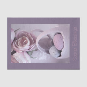 Papier Mousseline Panier en céramique de Pâques avec oeufs et Roses