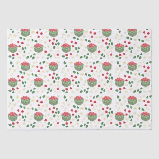 Papier Mousseline Paniers de Baies Fleurs de Fraisier Été  (Recto)