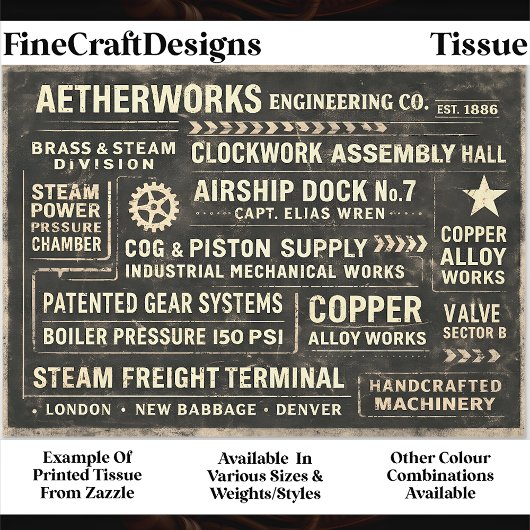 Papier Mousseline Panneau de typographie industrielle Steampunk FA5