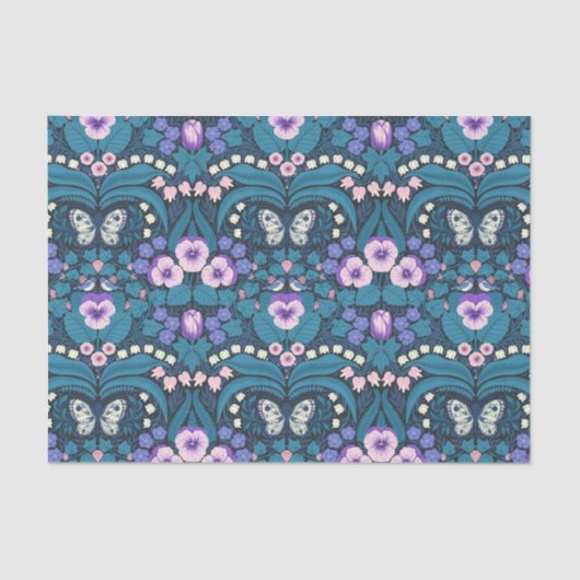 Papier Mousseline Pansies, oiseaux et papillons (Recto)