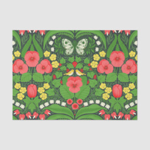 Papier Mousseline Pansies rouges, oiseaux et papillons