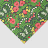 Papier Mousseline Pansies rouges, oiseaux et papillons (Détail)