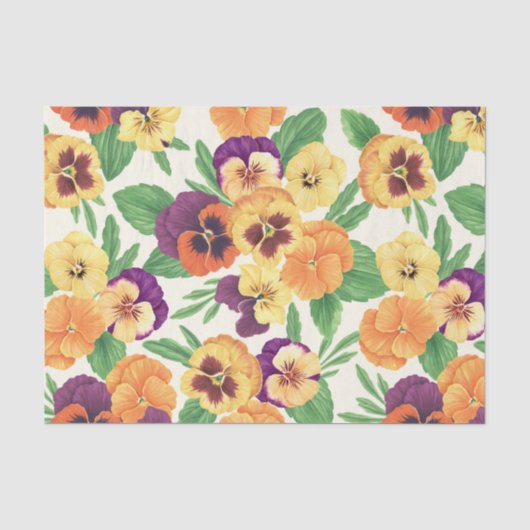 Papier Mousseline Pansies sur blanc cassé (Recto)