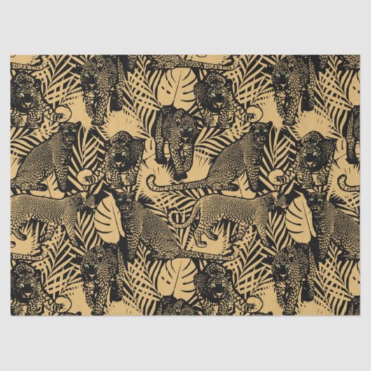 Papier Mousseline Panthère exotique / Leopard noir et or (Recto)