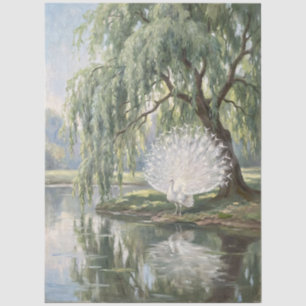 Papier Mousseline Paon blanc découpage au saule