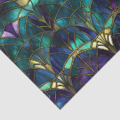 Papier Mousseline Paon en verre coloré sarcelle, pourpre et or (Détail)