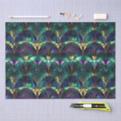 Papier Mousseline Paon en verre coloré sarcelle, pourpre et or (Artisanat)