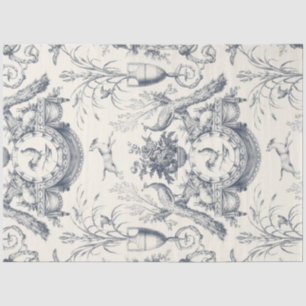 Papier Mousseline Paon et ferme campagnarde bleue de toile française