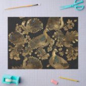 Papier Mousseline Paons dorés sur fond noir (Artisanat)