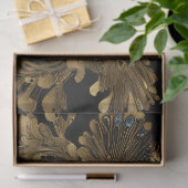 Papier Mousseline Paons dorés sur fond noir (Cadeau)