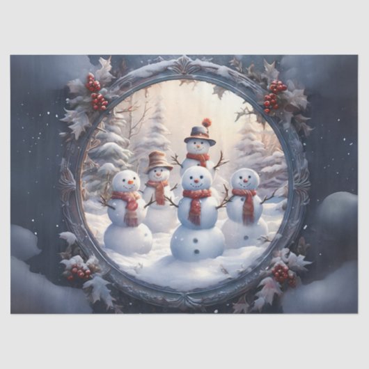 Papier Mousseline Papier artisanal Charming Snowman Family (Recto)