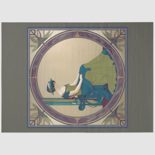 Papier Mousseline Papier de découpage Art Nouveau Lady en attente (Recto)