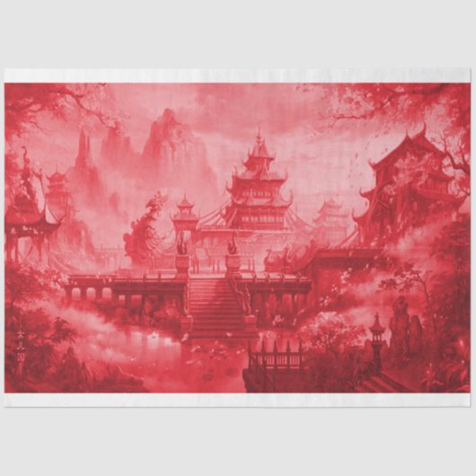 Papier Mousseline Papier de découpage asiatique Pagode Rouge (Recto)