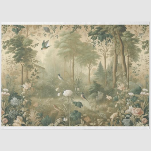 Papier Mousseline Papier de découpage Botanique, Oiseaux, Forêt (Recto)