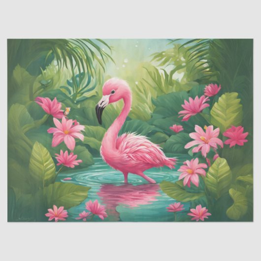 Papier Mousseline Papier de découpage Flamant rose bébé (Recto)