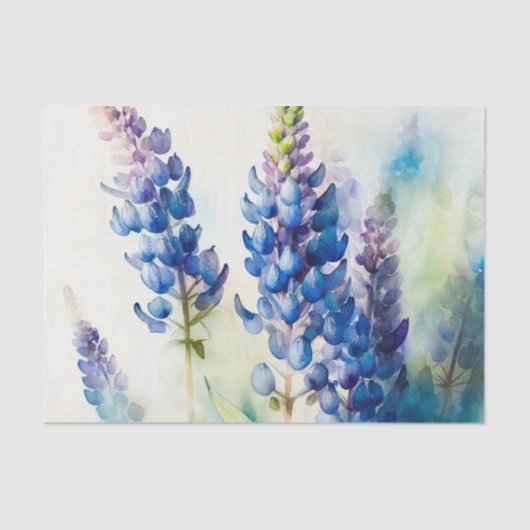 Papier Mousseline Papier de découpage floral bleu LUPINS (Recto)