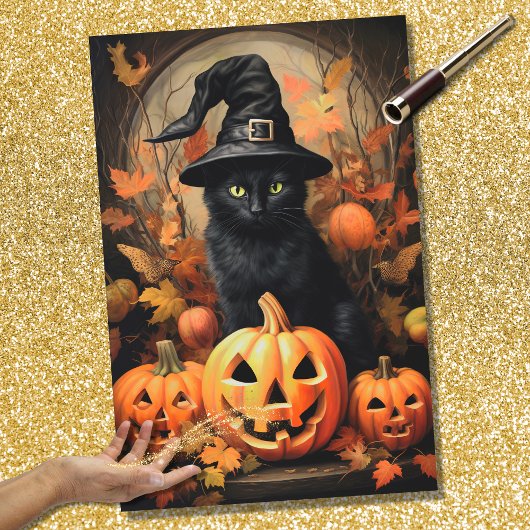 Papier Mousseline Papier de découpage Halloween Witch Chat 1