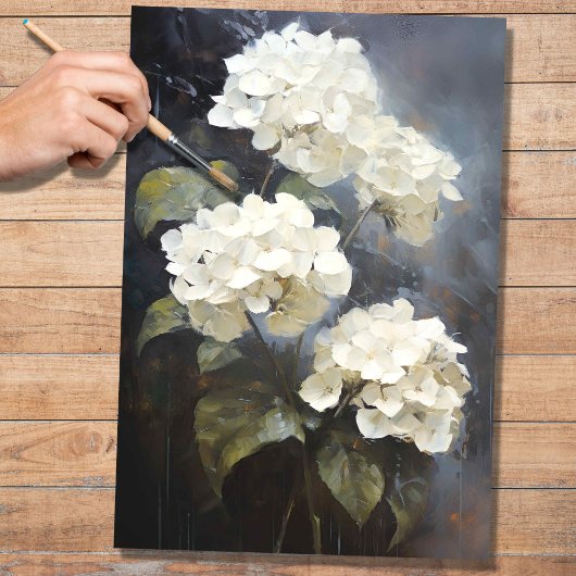 Papier Mousseline Papier de découpage Hydrangea 1 blanc