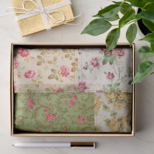 Papier Mousseline Papier de découpage Motif Rose Patchwork (Cadeau)