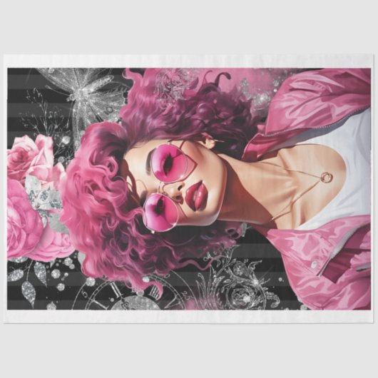 Papier Mousseline Papier de découpage SG2, noir et rose (Recto)