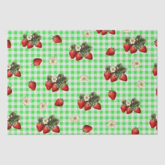 Papier Mousseline Papier de fraise sur en vichy vert (Recto)