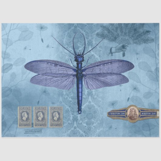 Papier Mousseline Papier de papier de découpage bleu Dragonfly (Recto)