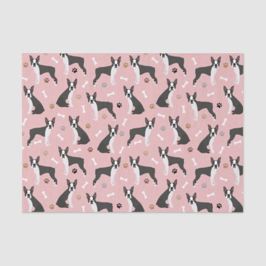 Papier Mousseline Papier de papier tissu Boston Terrier Bones and Pa (Recto)