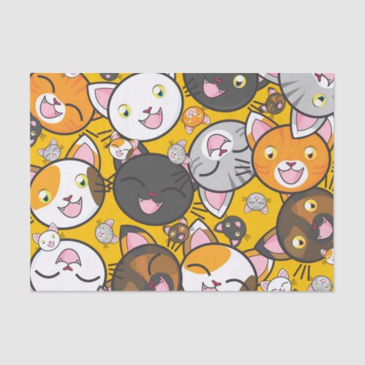Papier Mousseline papier de tissu de chats heureux (Recto)