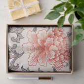 Papier Mousseline Papier de tissu floral gris et corail (Cadeau)