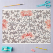 Papier Mousseline Papier de tissu floral gris et corail (Artisanat)