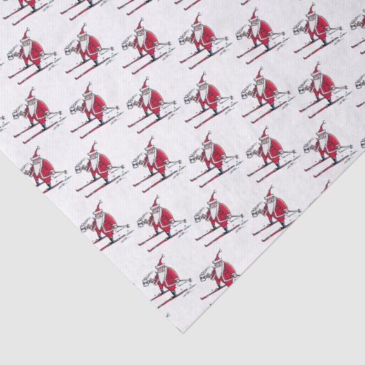 Papier Mousseline Papier de tissu père Noël Skiing (Détail)