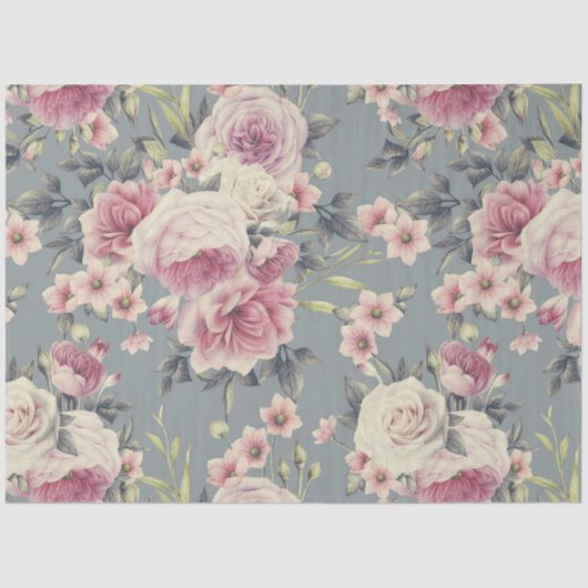 Papier Mousseline papier de tissu rose roses (Recto)