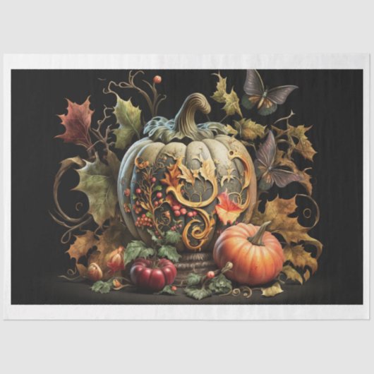 Papier Mousseline Papier de tissus - automne "N" citrouille (Recto)