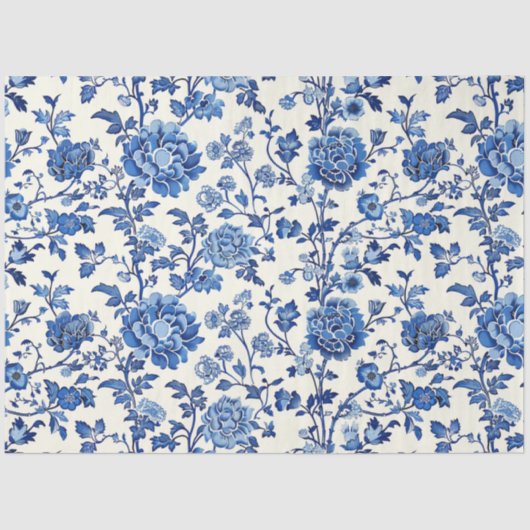Papier Mousseline Papier de tissus bleu floral (Recto)
