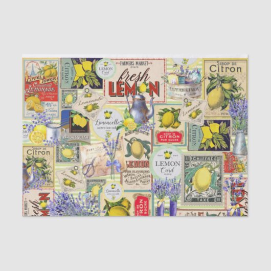 Papier Mousseline Papier de tissus citron et lavande (Recto)