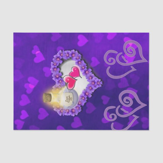 Papier Mousseline Papier de tissus coeur violet rose (Recto)