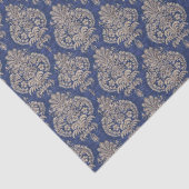 Papier Mousseline Papier de tissus Damas bleu et or (Détail)