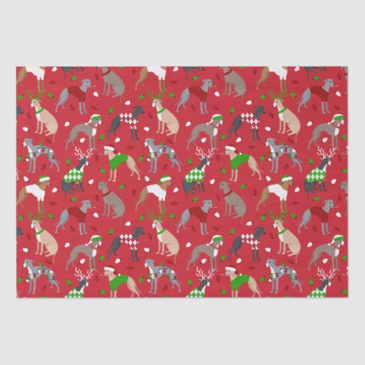 Papier Mousseline Papier de tissus de chien gris italien de Noël (Recto)