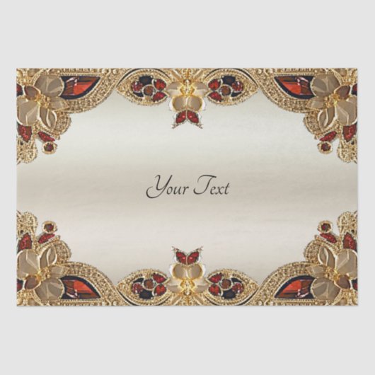 Papier Mousseline Papier de tissus en pierre rouge à fleurs dorées (Recto)