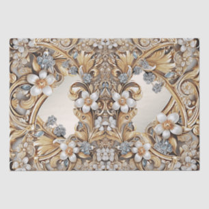 Papier Mousseline Papier de tissus fleuri blanc or décoratif