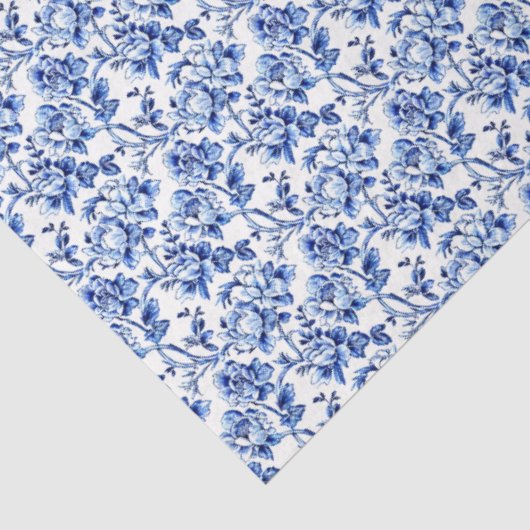 Papier Mousseline Papier de tissus floraux blanc et bleu (Détail)