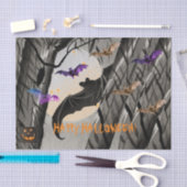 Papier Mousseline Papier de tissus HALLOWEEN BATS DANS UNE PLEINE LU (Artisanat)