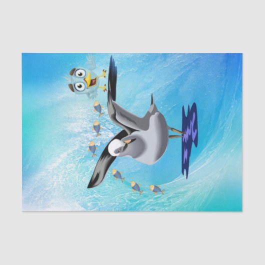 Papier Mousseline Papier de tissus Mouette Poisson Oiseau Océan Vagu (Recto)