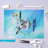 Papier Mousseline Papier de tissus Mouette Poisson Oiseau Océan Vagu (Artisanat)