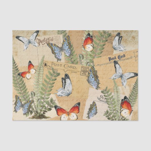 Papier Mousseline Papier de tissus Papier papillon & Ferns (Recto)