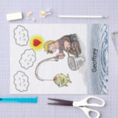 Papier Mousseline Papier de tissus Pêcheur Poisson Soleil Nuages Pêc (Artisanat)