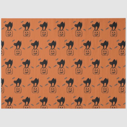 Papier Mousseline Papier de tissus pour l'Halloween de chats citroui (Recto)