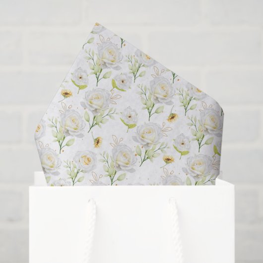 Papier Mousseline Papier de tissus Roses blanches (Sac cadeau)